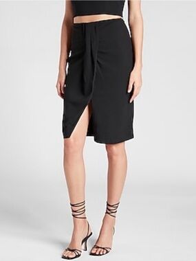 Express Black Tie-Front Midi Skirt